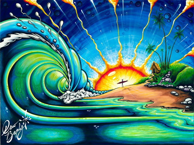 Surf Art - O estilo único de Drew Brophy inclui características exageradas e cores ricas e brilhantes